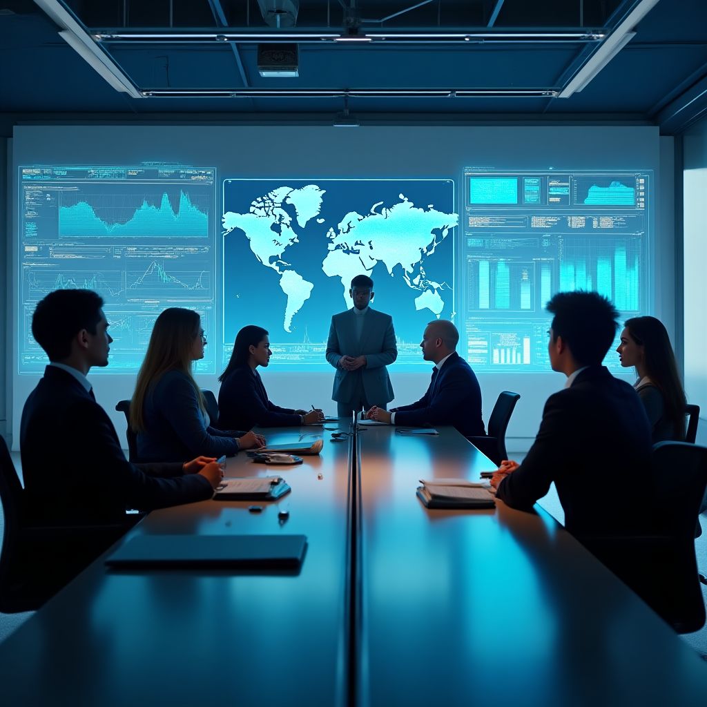 Equipo de consultores financieros en una reunión estratégica